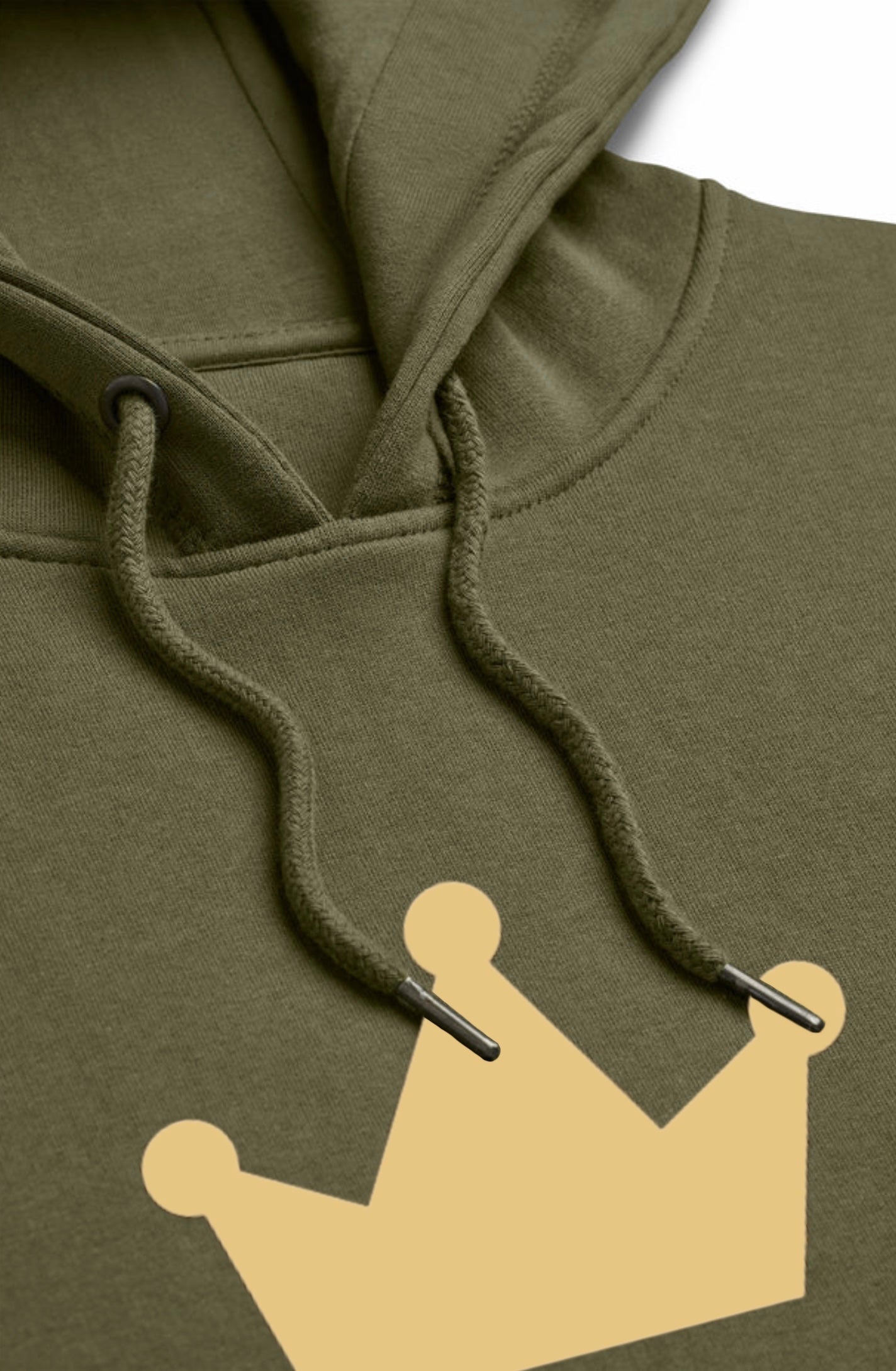 Close-up of olive-green hoodie