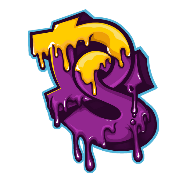 Purple and yellow logo for Drippy Season apparel 