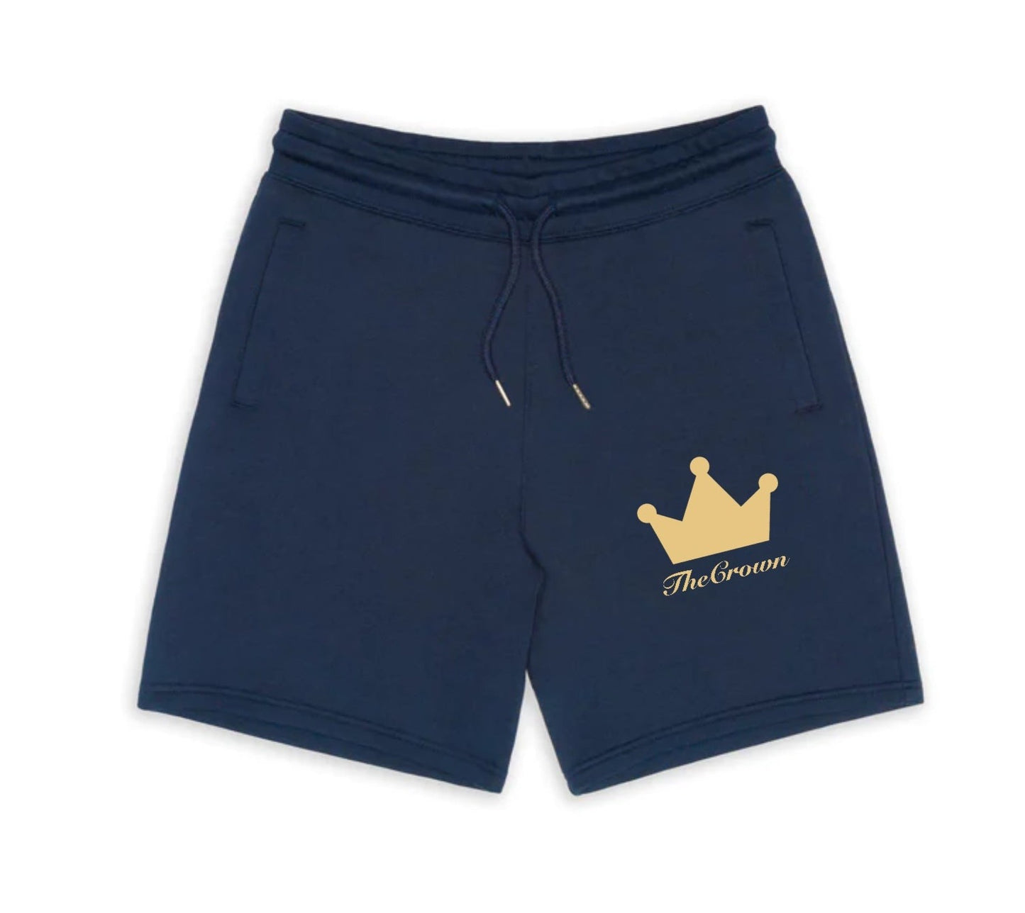 Navy Blue sweat shorts with the crown on left leg