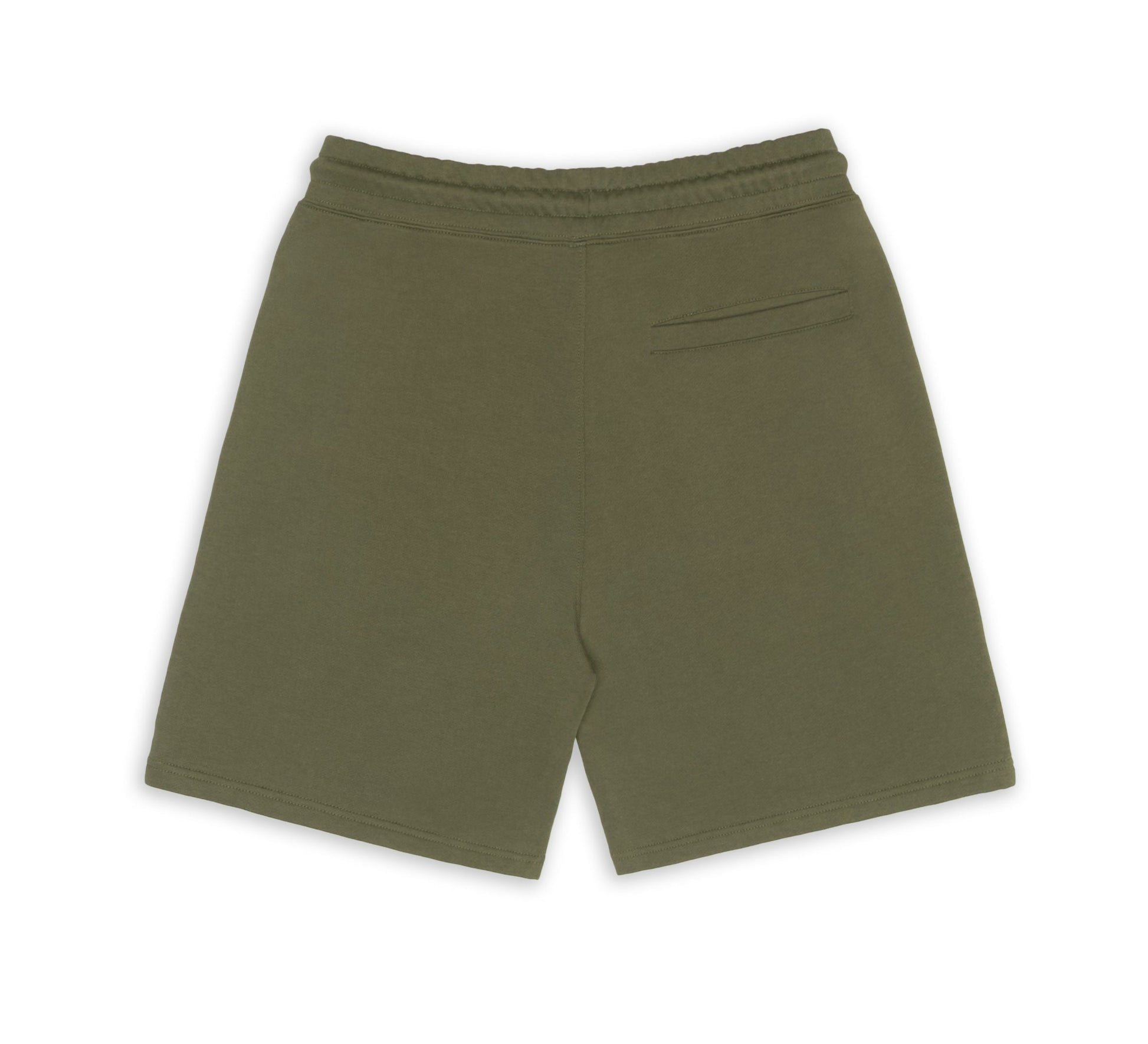 Back of military green organic cotton sweat short