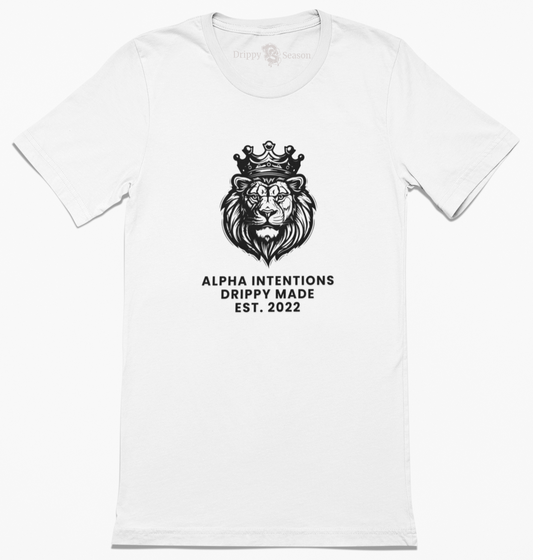 White t-shirt with the lion king design across chest