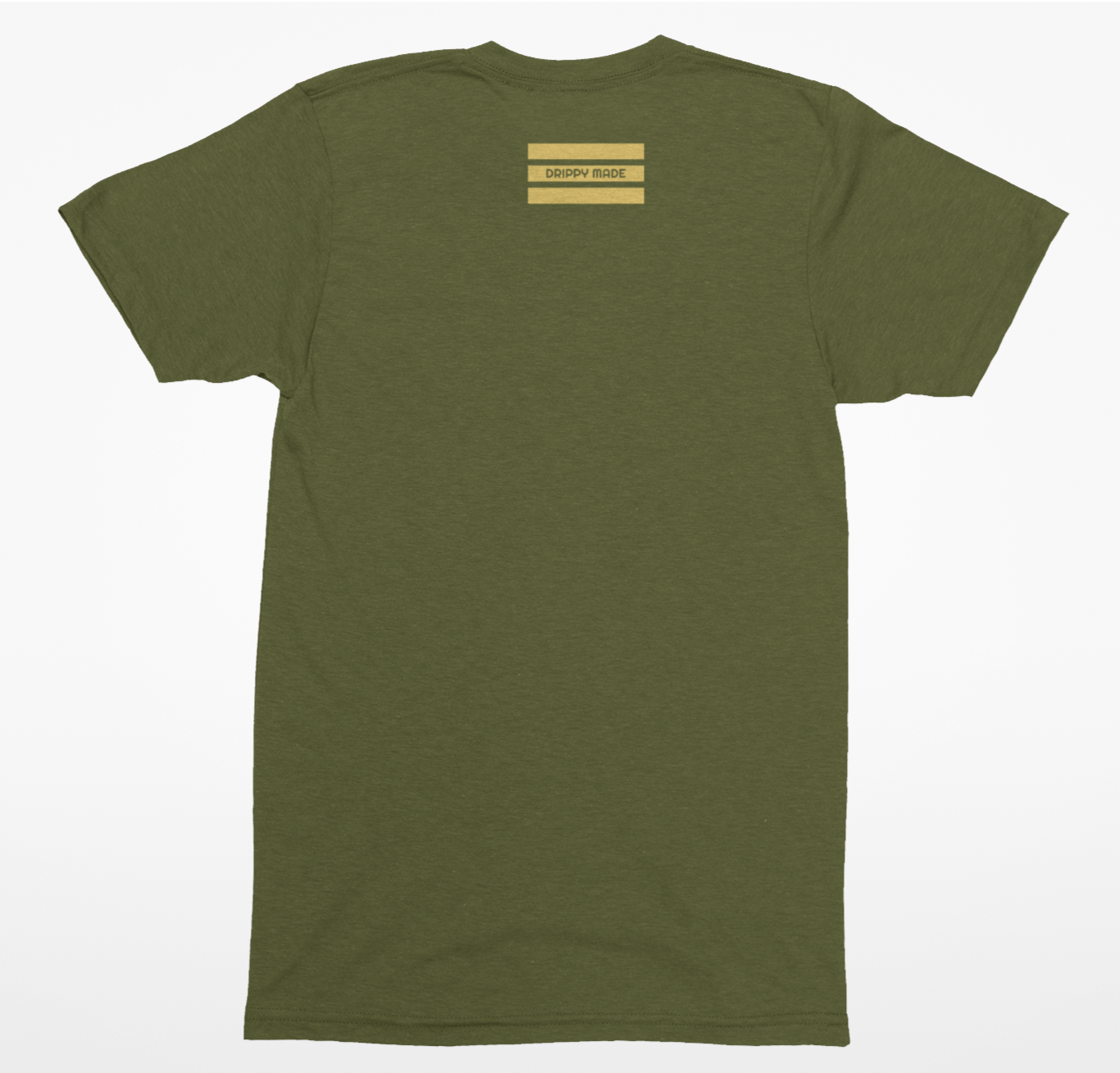 Back of olive-green tee with the crown design across chest