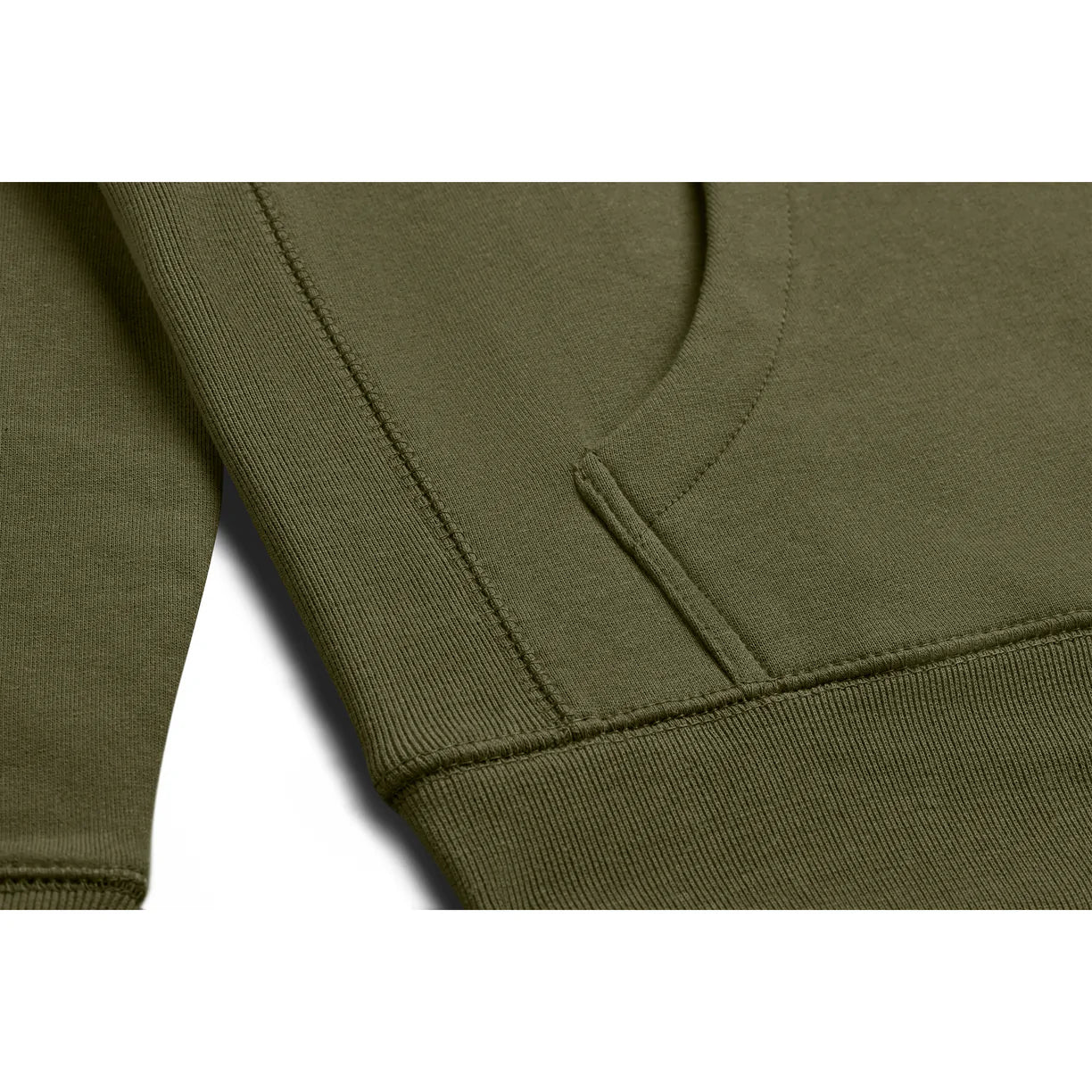 Detail of olive-green hoodie